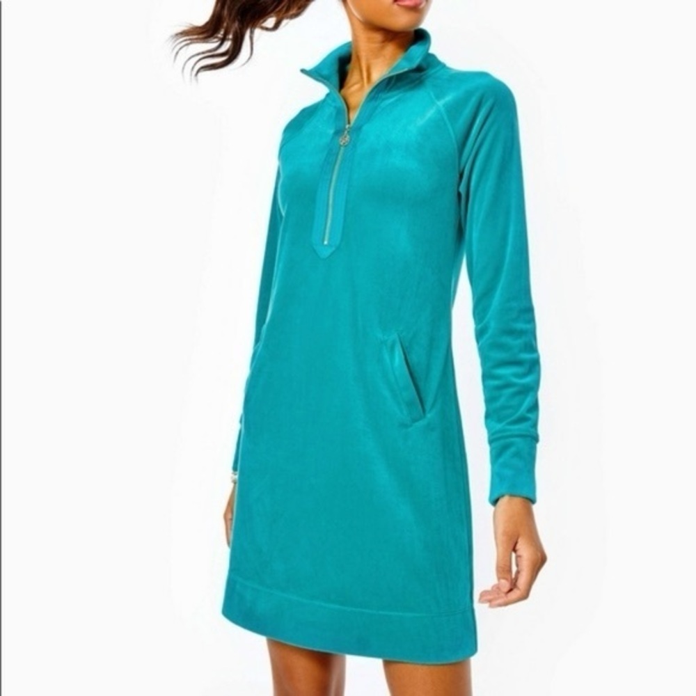 Lilly Pulitzer Skipper Velour Dress in the color Maldives Green size L